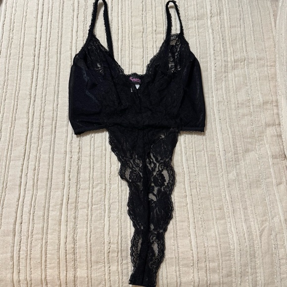 Vintage Frederick's of Hollywood Black Lace Teddy Bodysuit - Picture 1 of 5